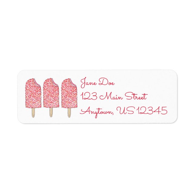 Pink Strawberry Ice Cream Eclair Popsicles Labels (Front)