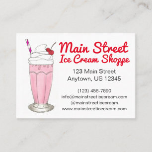 Pink Strawberry Ice Cream Shake Milkshake Custom Business Card