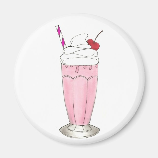 Pink Strawberry Ice Cream Shake Milkshake Dessert Magnet (Front)