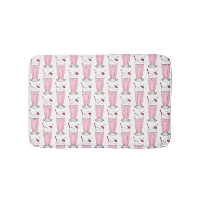 Pink Strawberry Ice Cream Shoppe Milkshake Dessert Bath Mat (Front)