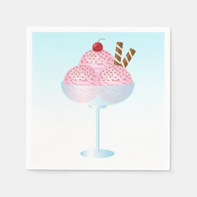 Pink Strawberry Ice Cream Sundae Dessert Napkin (Front)