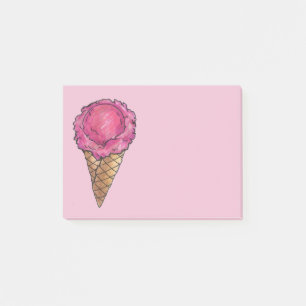 Pink Strawberry Ice Cream Waffle Cone Post It Post-it Notes