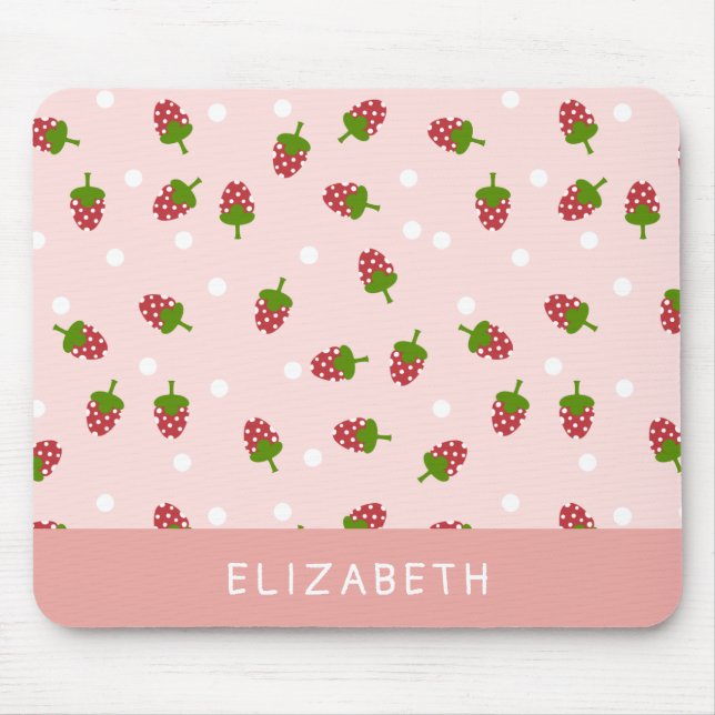 Pink Strawberry Kawaii Girly Cute Aesthetic Pastel Mouse Pad (Front)