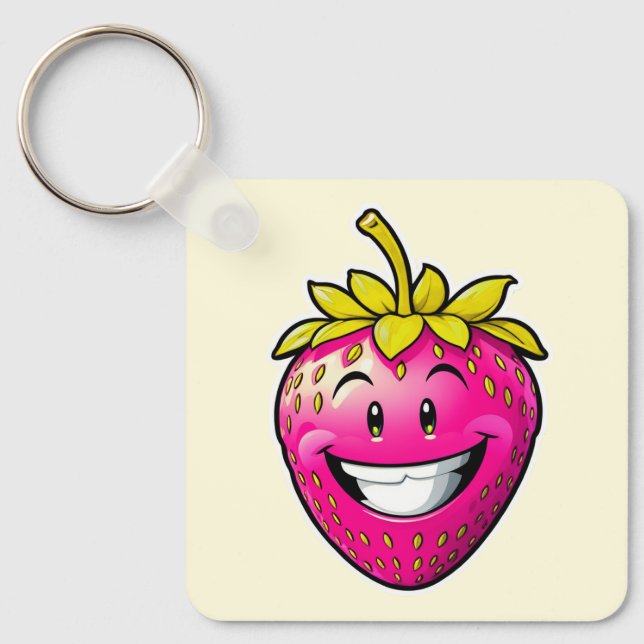 Pink Strawberry  Key Ring (Front)