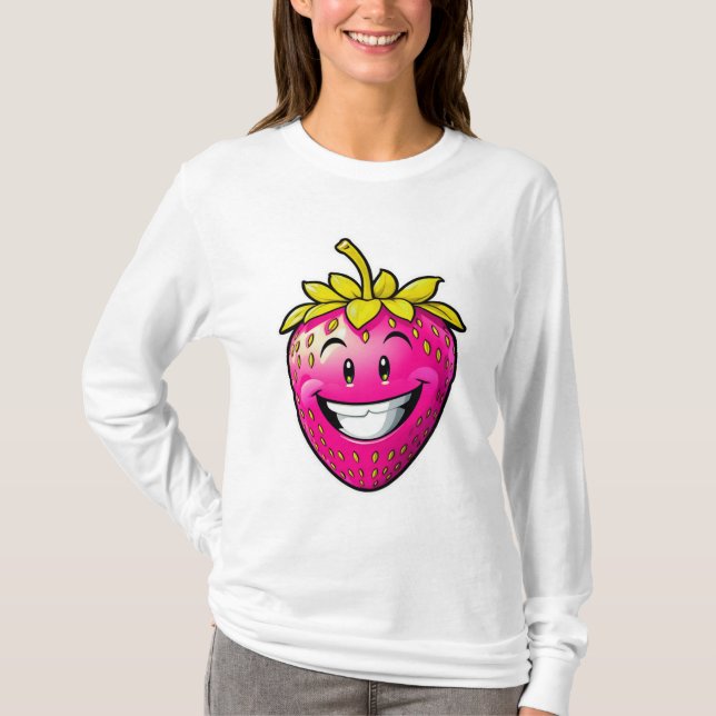 Pink Strawberry Long Sleeve T-Shirt (Front)