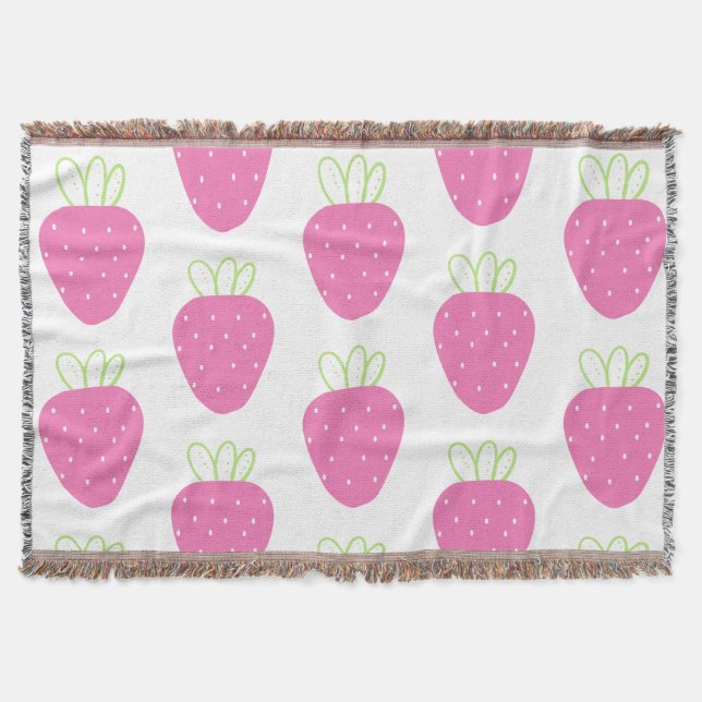 Pink Strawberry Minimalist Watercolor Fruit Fruit Throw Blanket (Front)