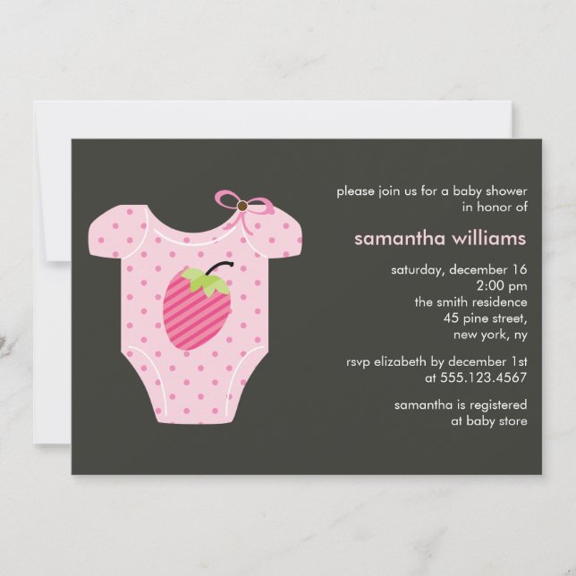 Pink Strawberry Outfit Girl Baby Shower Invitation (Front)
