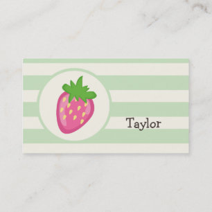 Pink Strawberry; Pastel Green Stripes Business Card