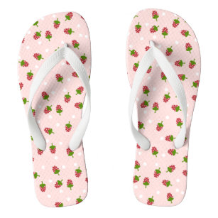 Pink Strawberry Pattern Cute Girly Kawaii Thongs