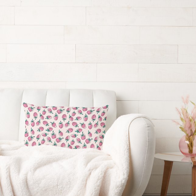 Pink strawberry pattern lumbar cushion (Couch)