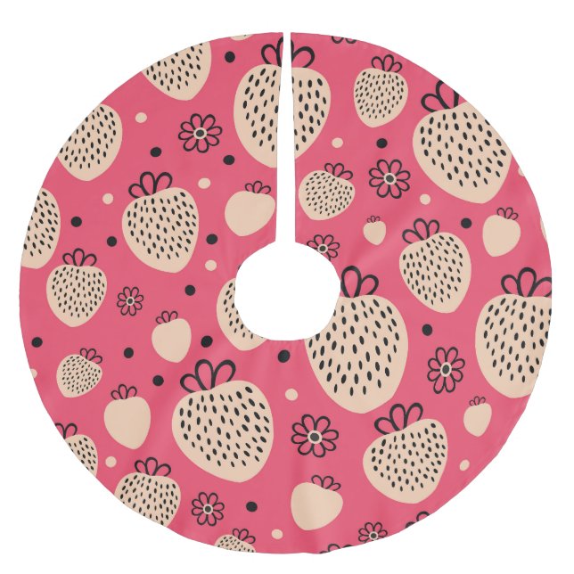 Pink strawberry pattern: seamless sweet design brushed polyester tree skirt (Front)