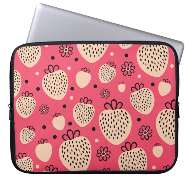 Pink strawberry pattern: seamless sweet design laptop sleeve (Front)