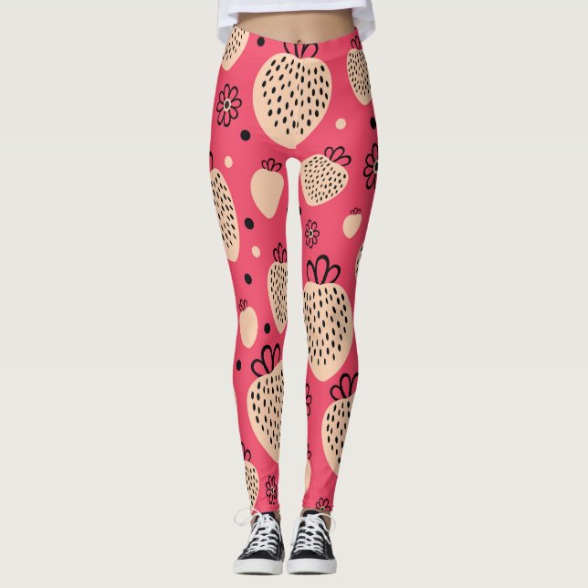 Pink strawberry pattern: seamless sweet design leggings (Front)