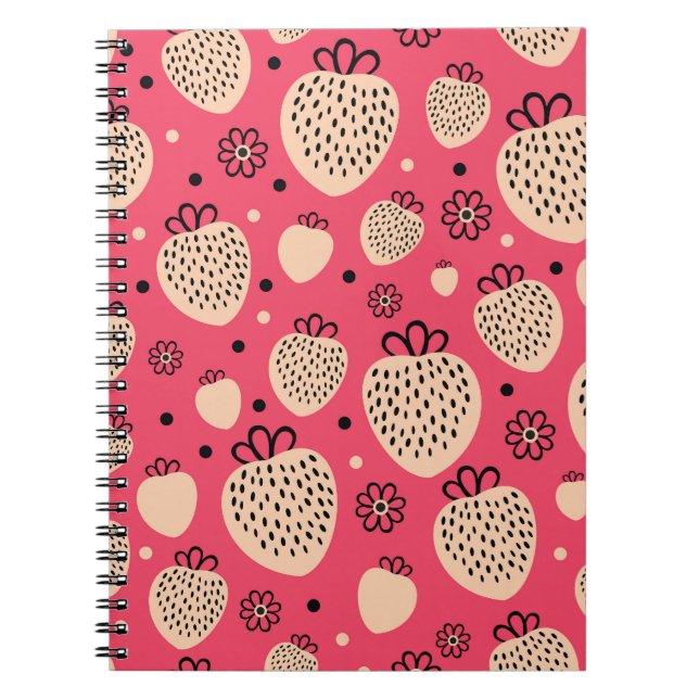 Pink strawberry pattern: seamless sweet design notebook (Front)