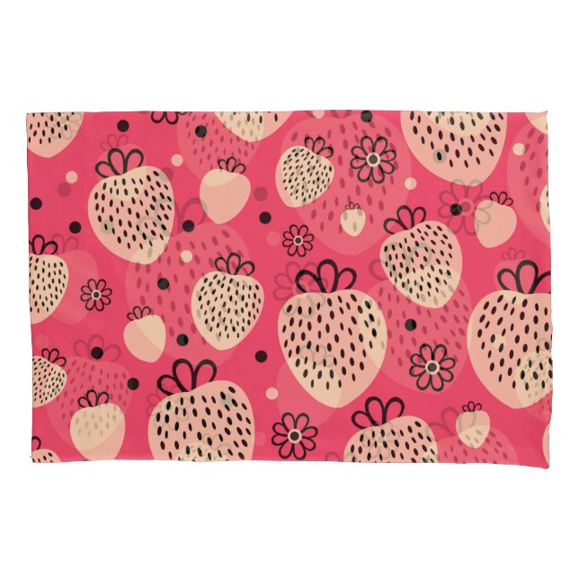 Pink strawberry pattern: seamless sweet design pillowcase (Front)