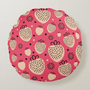 Pink strawberry pattern: seamless sweet design round cushion
