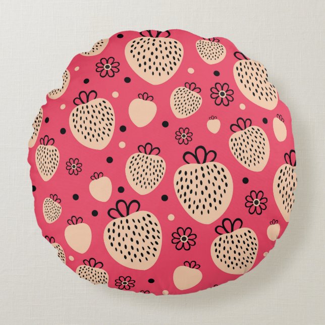 Pink strawberry pattern: seamless sweet design round cushion (Front)