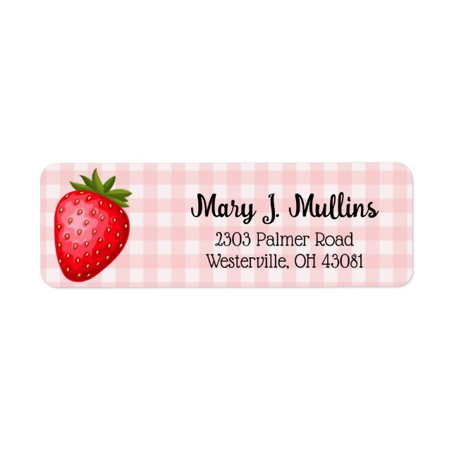 Pink Strawberry | Pink Gingham Return Address Label (Front)