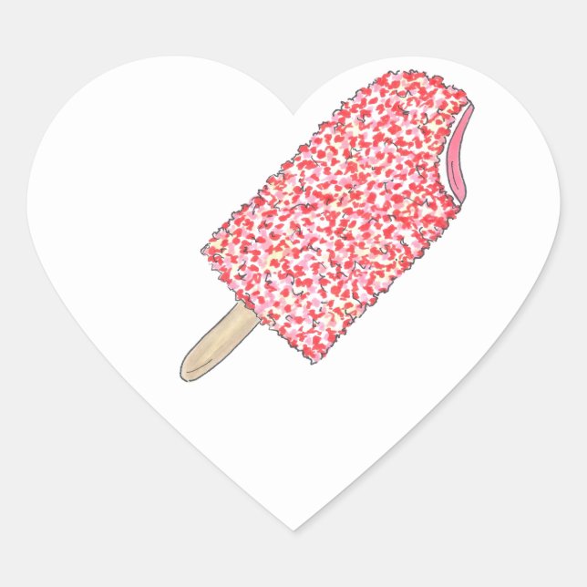 Pink Strawberry Popsicle Valentine's Day Ice Cream Heart Sticker (Front)