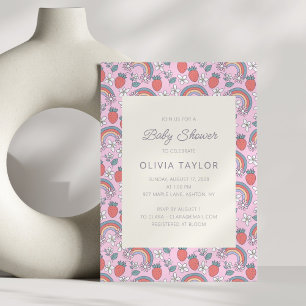 Pink Strawberry Rainbow Retro Baby Shower Invitation
