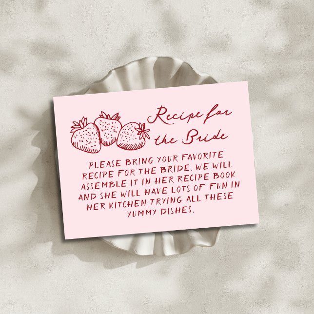 Pink Strawberry Recipe for the Bride Bridal Shower Enclosure Card (Creator Uploaded)