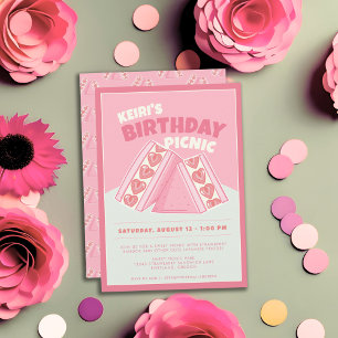 Pink Strawberry Sandwich Birthday Picnic Party Invitation