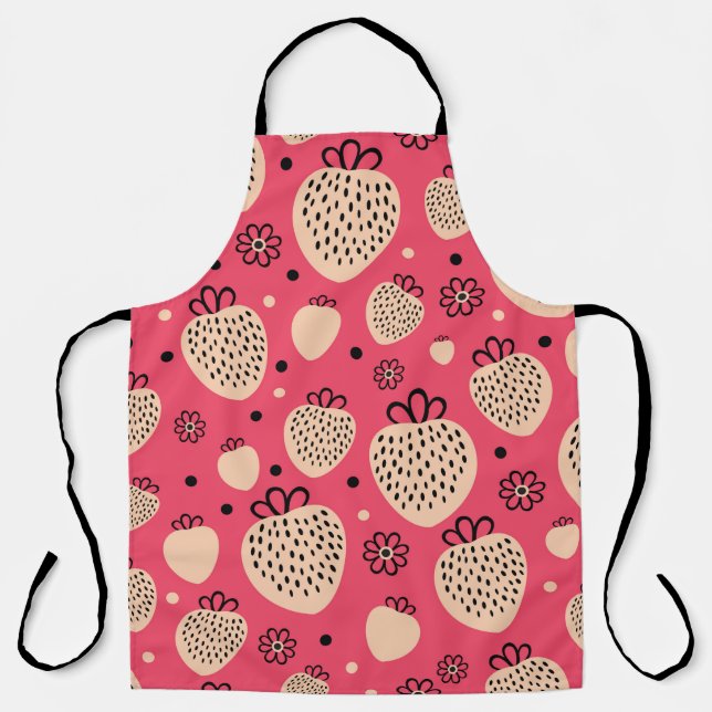 pink strawberry seamless pattern apron (Front)