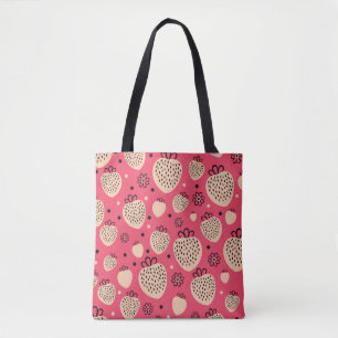 pink strawberry seamless pattern tote bag
