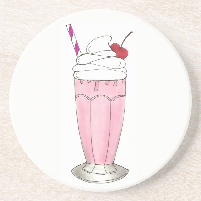 Pink Strawberry Shake Ice Cream Milkshake Foodie Coaster (Front)