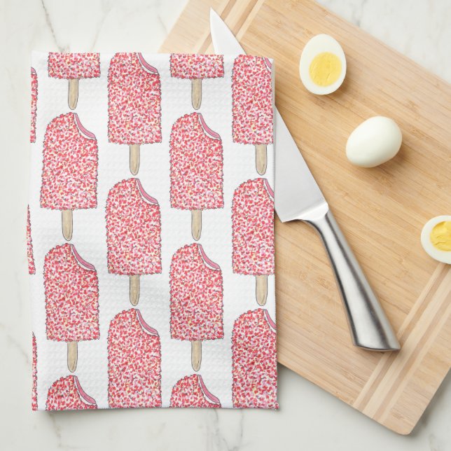 Pink Strawberry Shortcake Ice Cream Popsicle Pop Tea Towel (Quarter Fold)