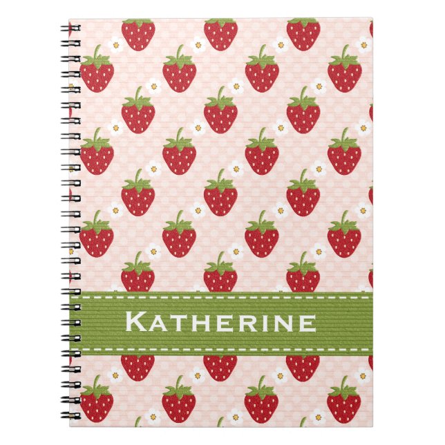 Pink Strawberry Spiral Notebook Journal (Front)