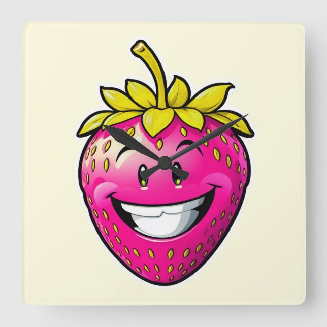 Pink Strawberry  Square Wall Clock (Front)