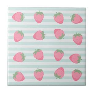 Pink Strawberry Stripes Ceramic Tile
