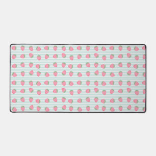 Pink Strawberry Stripes Desk Mat