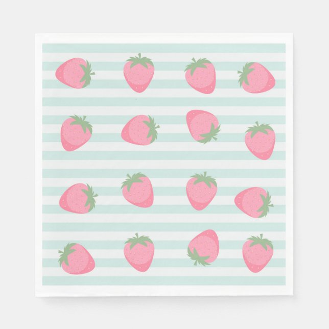 Pink Strawberry Stripes Napkin (Front)