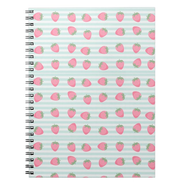  Pink Strawberry Stripes Notebook (Front)