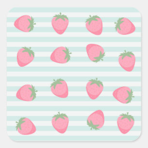Pink Strawberry Stripes Square Sticker
