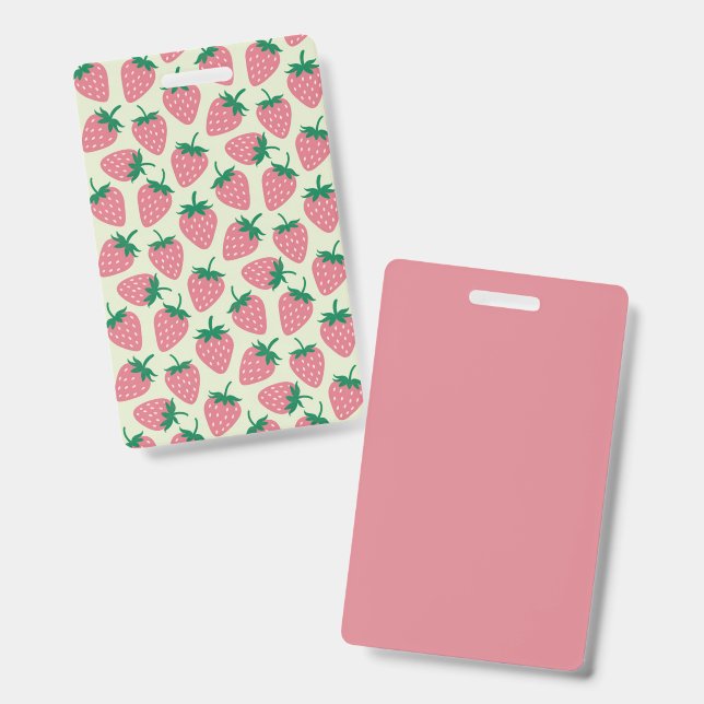 Pink Strawberry Summer Pattern ID Badge (Front & Back)