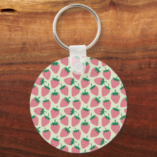 Pink Strawberry Summer Pattern Key Ring