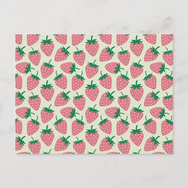 Pink Strawberry Summer Pattern Postcard (Front)