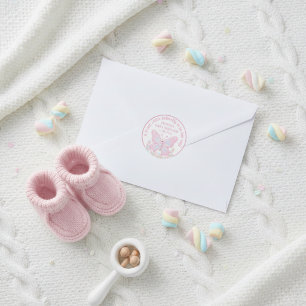 Pink Strawberry Sweet Butterfly Girl Baby Shower Classic Round Sticker