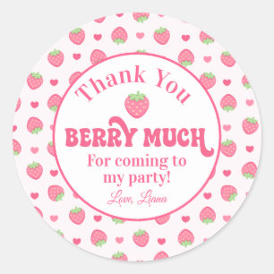 Pink Strawberry Thank You Berry Much Birthday  Classic Round Sticker