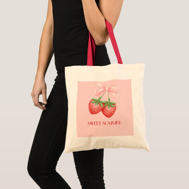 Pink strawberry tote bag (Front (Product))