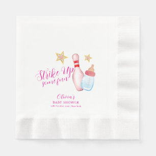 Pink Strike Up Some Fun Bowling Sport Baby Shower Napkin
