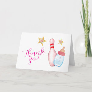 Pink Strike Up Some Fun Bowling Sport Baby Shower Thank You Card