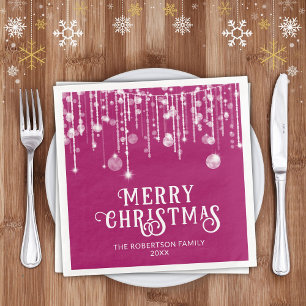 Pink String Lights Christmas Party Napkin