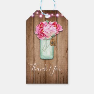Pink String Lights & Mason Jar Flowers Rustic Wood Gift Tags