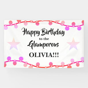 Pink String of Lights Glamporous Happy Birthday Banner