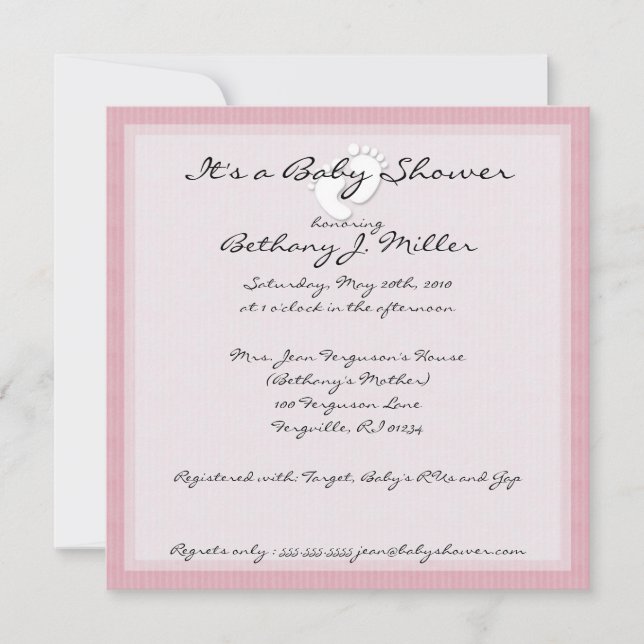 PInk Stripe Baby Shower Invitations (Front)