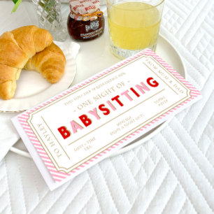 Pink Stripe Babysitting Gift Voucher Card
